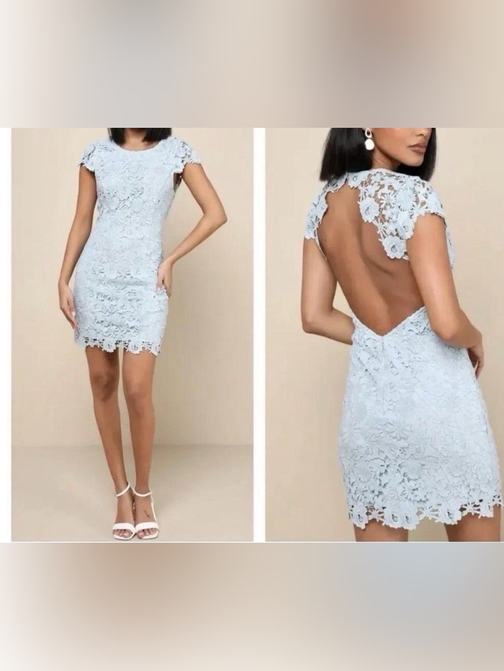 NEW Lulu's Romance Language Sky Blue Sz S Backless Lace Open-Back Mini Dress